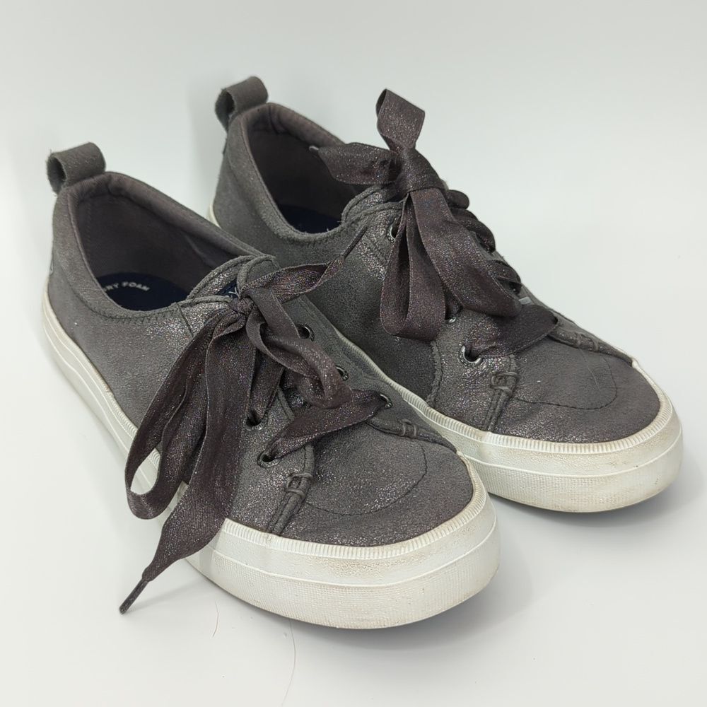 Sperry Women's Memory Foam Silver Glitter Sparkle Tennis Shoes Sneakers Size 6